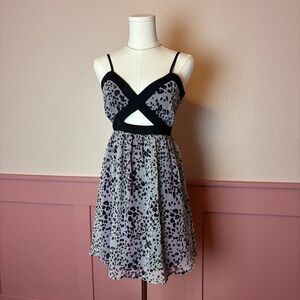 Forever 21 vtg y2k babydoll animal print chiffon cut out dress sz medium black